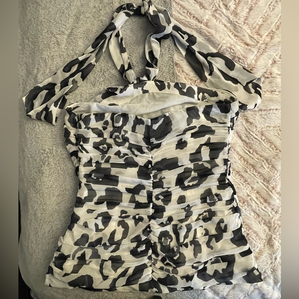 Express halter top leopard print black and white.